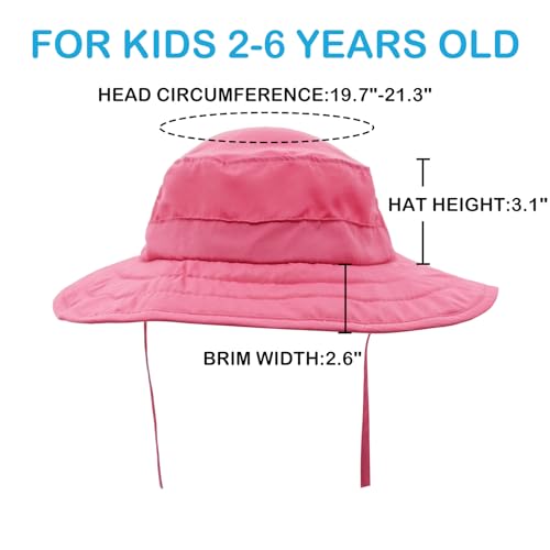 Connectyle Kids Sun Hat for Boys Girls Wide Brim Bucket Hat UPF 50+ Sun Protection Hat Breathable Summer Beach Hat - color: Hot Pink