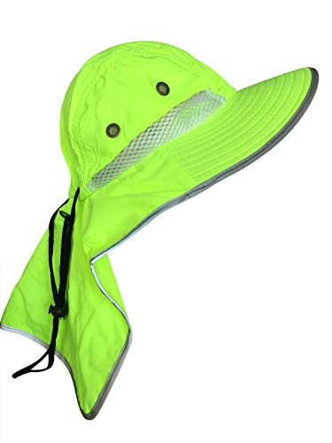 Men High Visibility Sun Hat with Neck Flap Wide Brim Boonie Hat Bucket Cap Packable Adjustable - color: Neon Lime