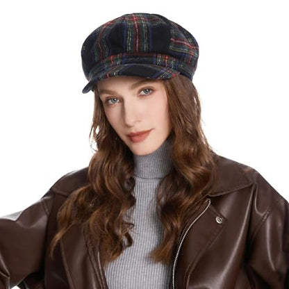 ZLYC Women Classic Newsboy Cap Visor 8 Panel Gatsby Cabbie Paperboy Hat - color: Dark Navy