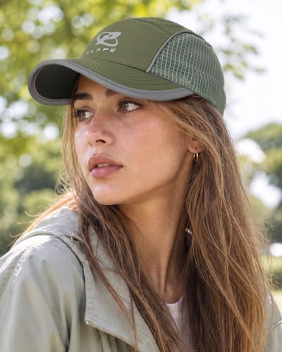 Croogo 5 Panel Running Hat Quick-Drying Lightweight Mesh Baseball Cap - color: Olive Green