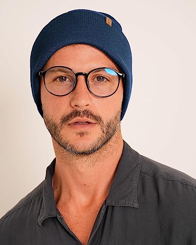 FURTALK Beanie for Men Women Cuffed Thick Knitted Winter Hat Skull Cap - color: Navy