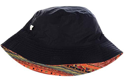 BYOS Unisex Trendy Reversible Lightweight Printed Bucket Hat Packable Outdoor - color: Hippie Patch Multi Red