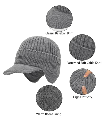 Men Earflap Beanie Knitted Lined Skullies Baseball Cap Windproof Neck Warmer - color: Grey