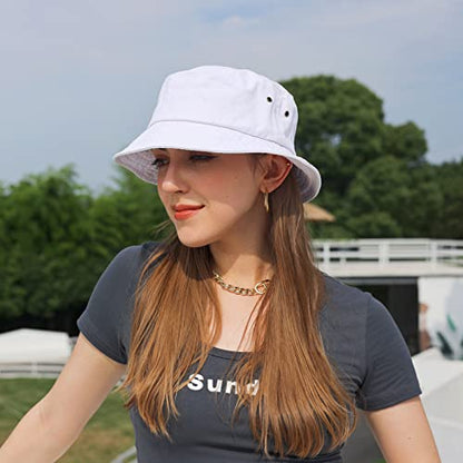 Washed Cotton Bucket Hats Packable Summer Beach Cap for Men Women - color: Ce-bh-black-white-khaki