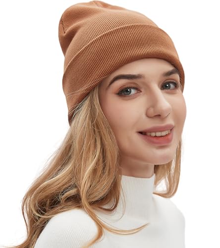 100% Cotton Beanies for Men Women Unisex Cuffed Knitted Skull Cap - color: Brown