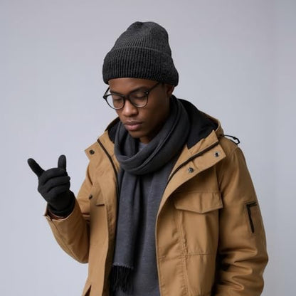 Winter Beanie Hats for Women Men Fleece Slouchy Knit Thick Beanies Warm Thermal Snow Ski Hat Gifts for Cold Weather - color: Black