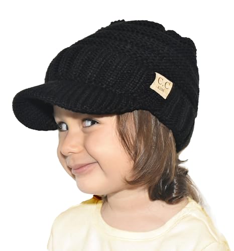 C.C Beanie for Toddler Trendy Warm Oversized Chunky Soft Oversized Ribbed Slouchy Knit Hat with Visor Brim - color: Black