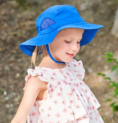 Connectyle Kids Sun Hat for Boys Girls Wide Brim Bucket Hat UPF 50+ Sun Protection Hat Breathable Summer Beach Hat - color: Blue