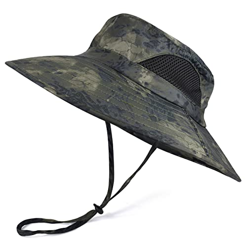 Wide Brim Sun Bucket Hat, Waterproof Boonie Hat for Men & Women - color: 05 Army Geen (Camo)