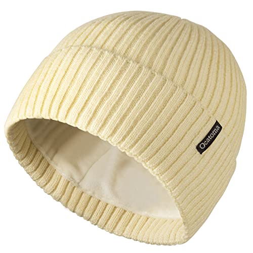 Ocatoma Beanie for Men Women Warm Winter Knit Cuffed Soft Ski Hats Unisex - color: Beige