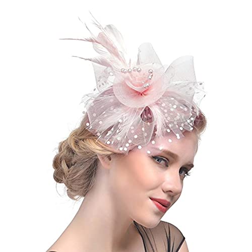 AQOKKA Women Fascinators Hats Flower Fascinators with Headband and Clip Tea Party Headwear for Women and Girls - color: 1 Pc 7" Diameter / Blush Pink
