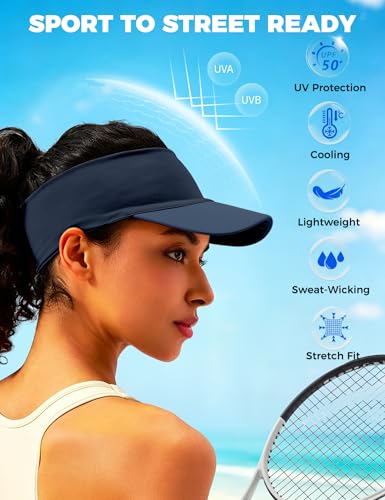 ROYBENS Cooling Visor Hat Women Men, Elastic Headband Sun Visor Golf Cap - color: Navy Blue