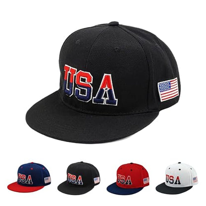 American Flag Baseball Caps Embroiderred USA Flag Patriotic Dad Hat Adjustable Trucker Hats for Men Women - color: Black Flat Brim Usa Cap