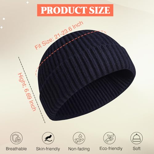 Fisherman Beanie for Men Women, Unisex Skullcap Trawler Short Knit Beanie Swag Hat Warm Winter Hat - color: Navyblue