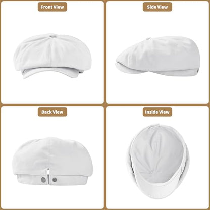 KUJUHA Newsboy Cap for Men Flat Cap 100% Cotton Irish Gatsby Ivy Golf Cabbie Hat Driving Hat - color: White, size: Medium