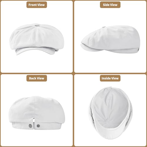 KUJUHA Newsboy Cap for Men Flat Cap 100% Cotton Irish Gatsby Ivy Golf Cabbie Hat Driving Hat - color: White, size: Large