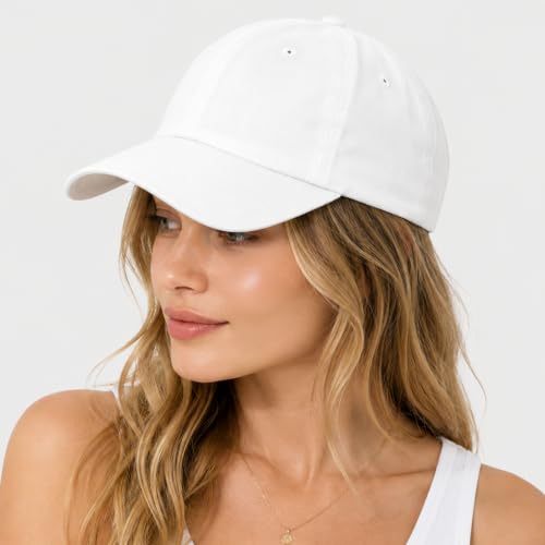 Cotton Baseball Cap Dad Hat – Washed Low Profile Adjustable Hat for Men Women Casual Outdoor Running Golf - color: White