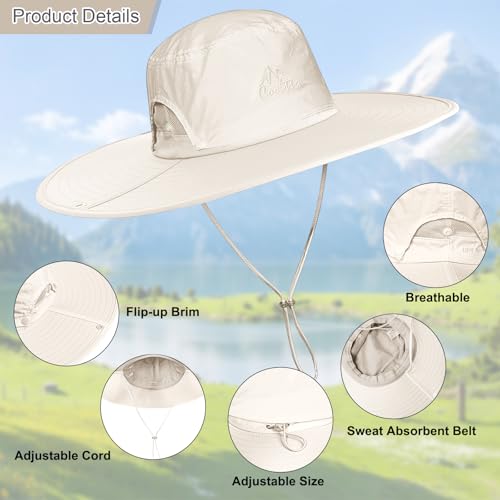 Cooltto L/XL/XXL Wide Brim Sun Hat UPF 50+ UV Protection Boonie Hat - color: Beige, size: Medium-Large