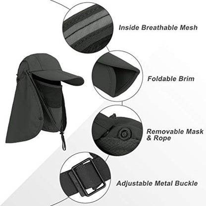 CRISTGEE Foldable Sun Cap, Fishing Hats, UPF 50+ Protection Caps with Face Mask Neck Flap - color: Army Green