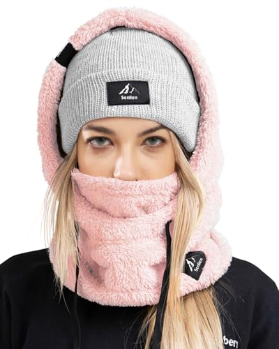 Senllen Balaclava Cold Weather Fleece Ski Mask Winter Thermal Sherpa Hood - color: Pink