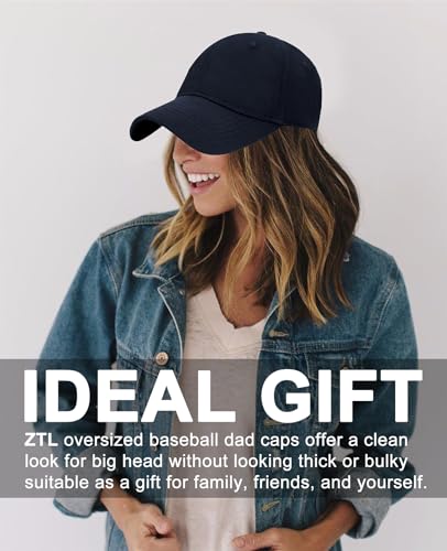 Oversize XXL Baseball Cap for Big Heads 23.6"-25.6", Extra Large Cotton Baseball Hat, Plus Size Unstructured Dad Hats - color: Cotton - Navy