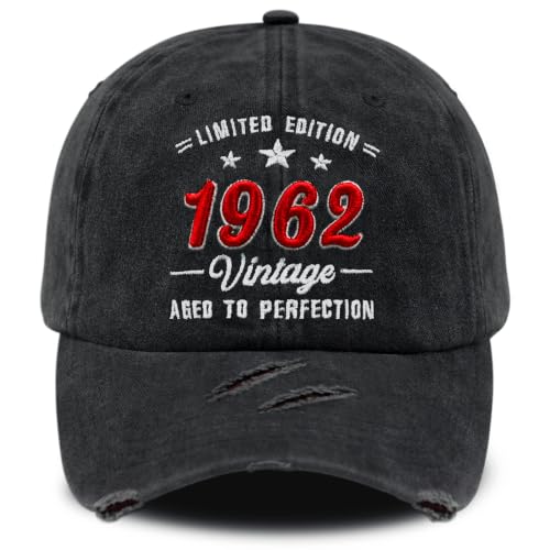 3D Embroidered Birthday Vintage Baseball Cap for Men Women, Washed Distressed Classic Cotton Adjustable Ideal Hat - color: 1962 Year
