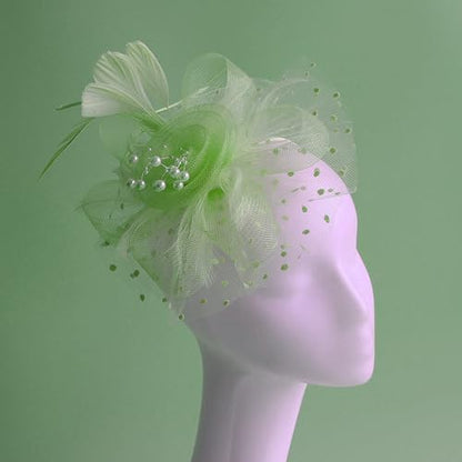 WLBON Fascinators Hat 20s 50s Headband Hair Clips Flower Mesh Veil Feather Headpiece Headwear Women Halloween Carnival Cocktail Wedding Church Cosplay Dress Up Birthday Tea Party Accessories Green - color: Light Green