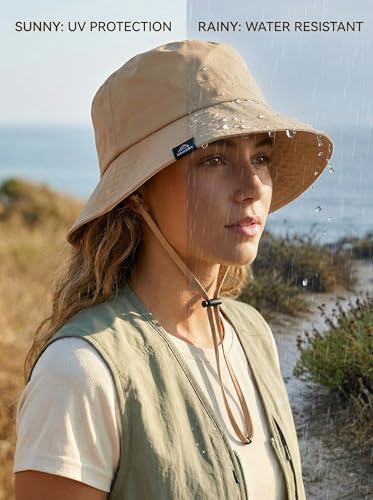 Waterproof Bucket Hat UPF50 Quick Dry Sun Hat for Men Women Lightweight Hiking Fishing Cap Foldable Packable Outdoor - color: Khaki