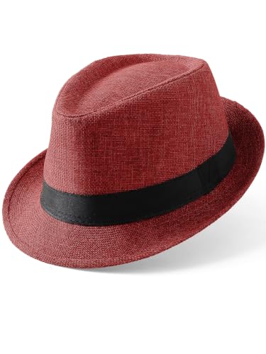 BABEYOND Men's 1920s Short Brim Trilby Fedora Hat - color: A-red