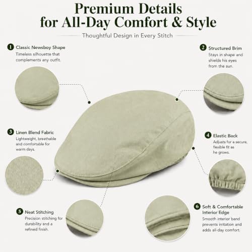 Bienzoe Boys Newsboy Flat Hat: Classic Linen Cap Lightweight - color: Beige, size: 4-5T
