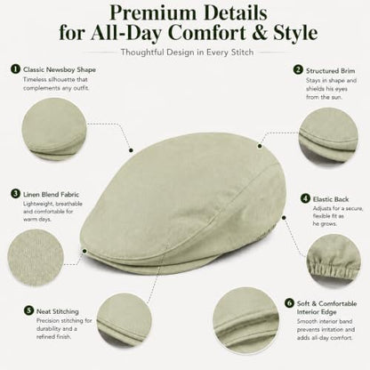 Bienzoe Boys Newsboy Flat Hat: Classic Linen Cap Lightweight - color: Beige, size: 2-3T