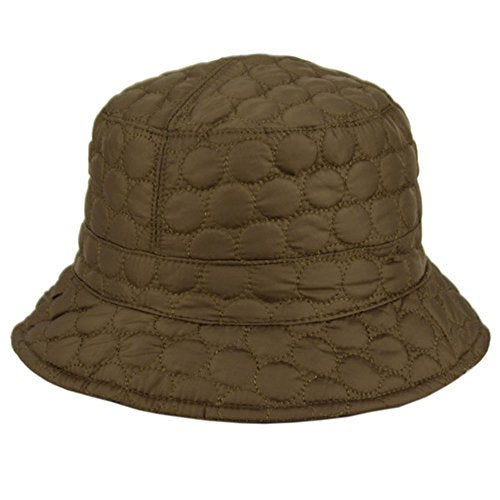 Foldable Water Repellent Quilted Rain Hat w/Adjustable Drawstring, Bucket Cap - color: Olive