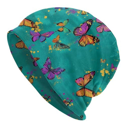 Beanie Hat for Men Women Slouchy Beanie Skull Sleep Cap Soft Lightweight Chemo Hat Stretch Cancer Headwear - color: Butterfly