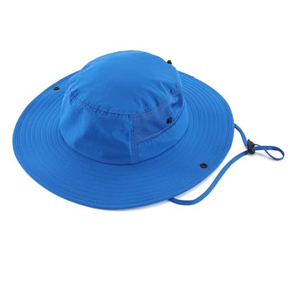 Home Prefer UPF50+ Mens Sun Hat Wide Brim Womens UV Protection Beach Bucket Hat for Fishing Hiking Snap Up Cowboy Hat - color: Royal Blue