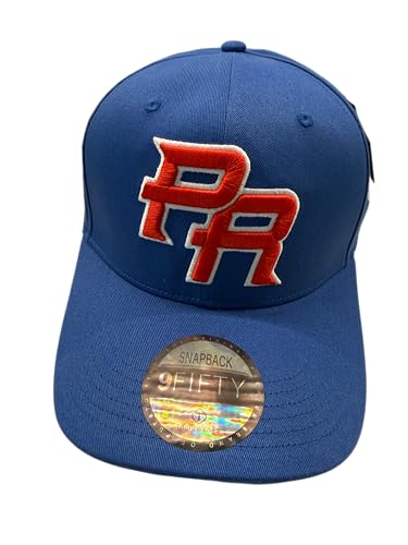 Puerto Rico PR Blue Coqui Snapback Hat, 5D Embroidered Logo Cap with Coqui Side Patch, High Crown Adjustable Baseball Hat for Men Women