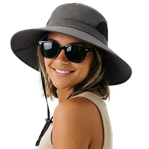 DRESHOW Sun Hats for Women Gardening Hat Waterproof Wide Brim Bucket Hat Breathable Mesh Beach Hats Packable Cap UPF 50+ - color: 1 Pack Fishing Hat Style 2: Deep Grey
