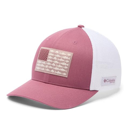 Columbia Unisex PFG Logo Mesh Ball Cap - color: Antique Mauve/White/Us Fish Flag, size: Large-X-Large