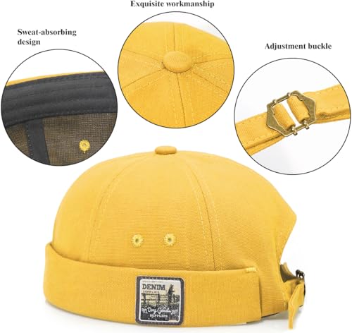 Glamorstar Dome Brimless Hats for Women Men Sailor Docker Beanie Cap Hip Hop Hats - color: Yellow D