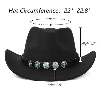 Western Cowboy Hat for Men and Women – Classic Western Style Leather Trim - color: Black