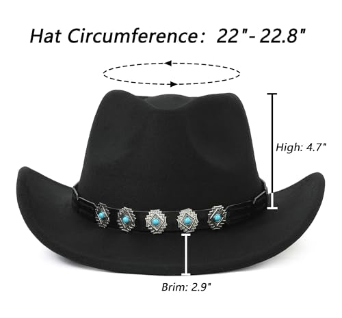 Western Cowboy Hat for Men and Women – Classic Western Style Leather Trim - color: Black