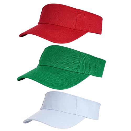 Yookat 3 Pack Visor Sun Hat Adjustable Sun Visor Caps Golf Tennis Visor Hat for Sports Girls Boys Outdoor - color: Red, Green, White