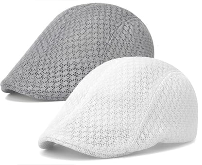 2 Pack Teenagers' Mesh Cap Breathable Summer Newsboy Hat Adjustable Beret Ivy Cap Irish Riding Hiking Hats - color: Light Gray/White