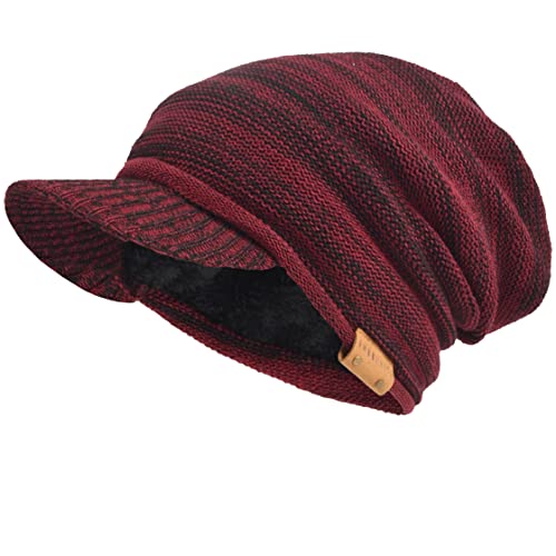 VECRY Men's Oversize Slouch Beanie Slouchy Skullcap Large Baggy Hat - color: Visor-claret
