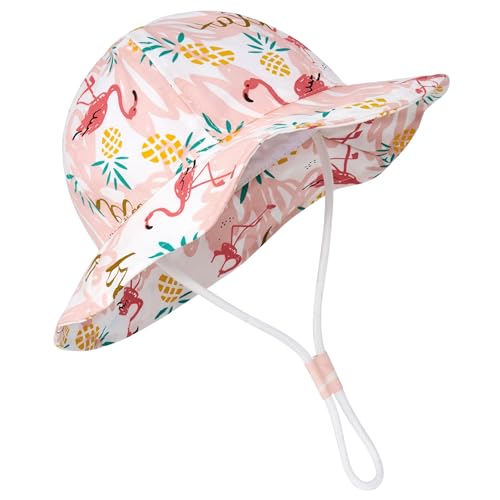 Durio UPF 50+ Baby Sun Hat - Wide Brim Beach Bucket Hats for Infant Girls 0-4T, Outdoor Summer Hat for Newborn to Toddler - color: A Pink Flamingo, size: 6-12 Months