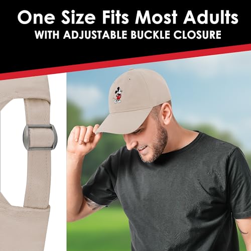 Disney Mickey Mouse Embroidered Cotton Adjustable Dad Hat with Curved Brim - color: Khaki