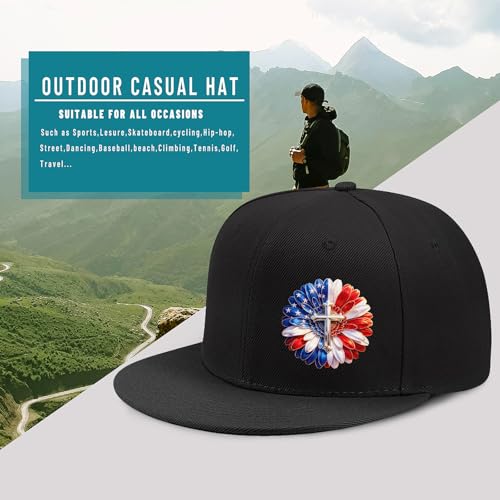 Pineapple Hat Flat Bill Baseball Hats for Men Fashion Black Baseball Cap for Women Adjustable Flat Brim Trucker Hat - color: Flag Daisy