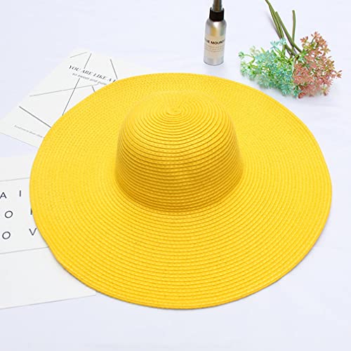 Big Beach Hats for Women Foldable Summer Wide Brim Packable Oversized Sun Hat Lady Girl Travel Straw Cap - color: Yellow