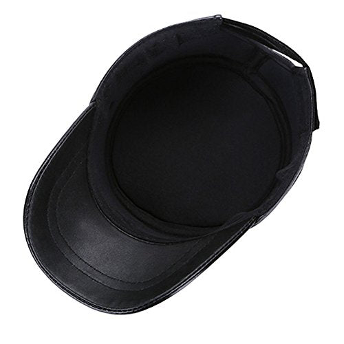 Vintage Solid Lambskin Leather Military Cadet Cap Army Hat