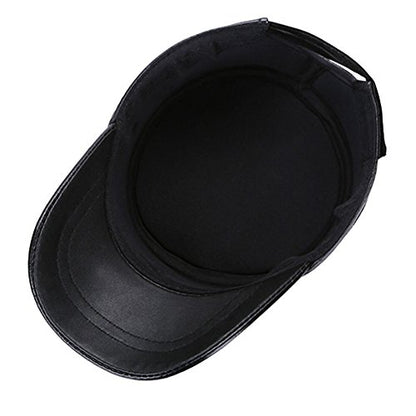 Vintage Solid Lambskin Leather Military Cadet Cap Army Hat