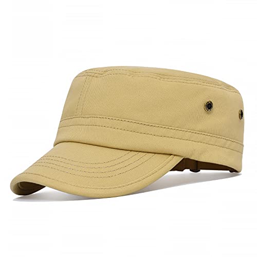 BOTVELA Men Women Cotton Cadet Army Cap Military Flat Hat - color: Khaki